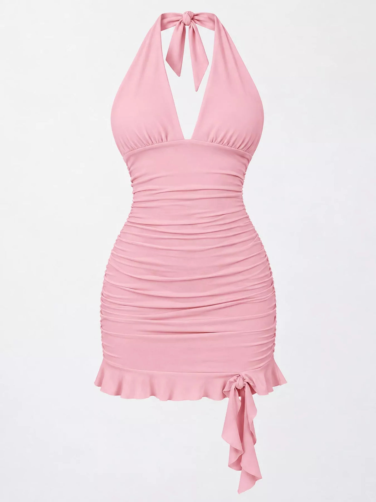 Ruched Halter Neck Bodycon Mini Dress