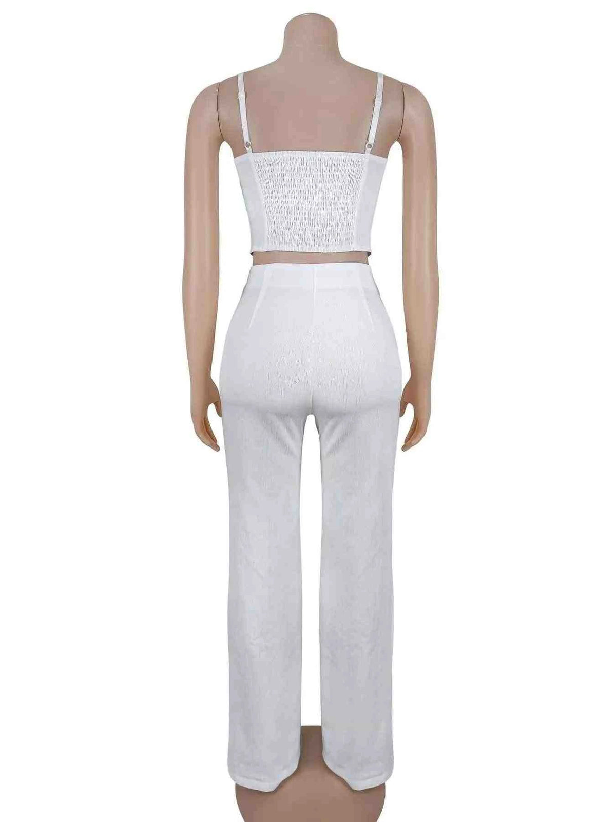 Conjunto Top de Alças com Costas Franzidas e Calças de Perna Larga