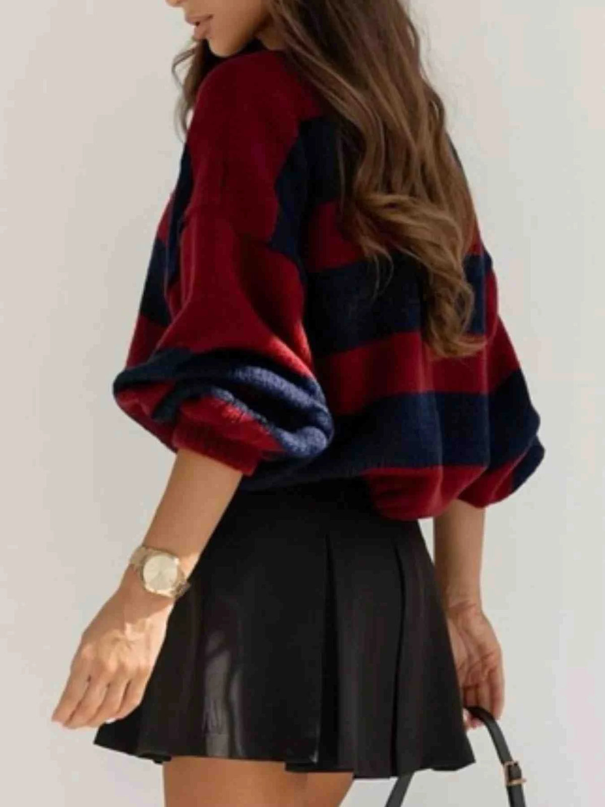 Camisola às Riscas de Ombros Descaídos