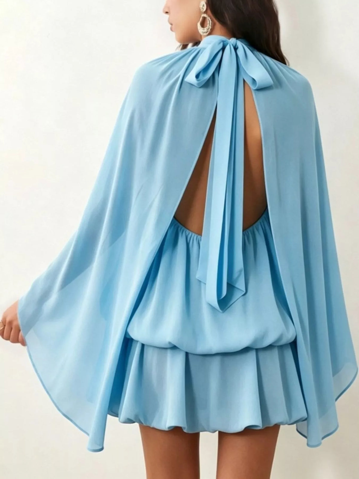 Tie Back Flare Sleeve Mini Dress