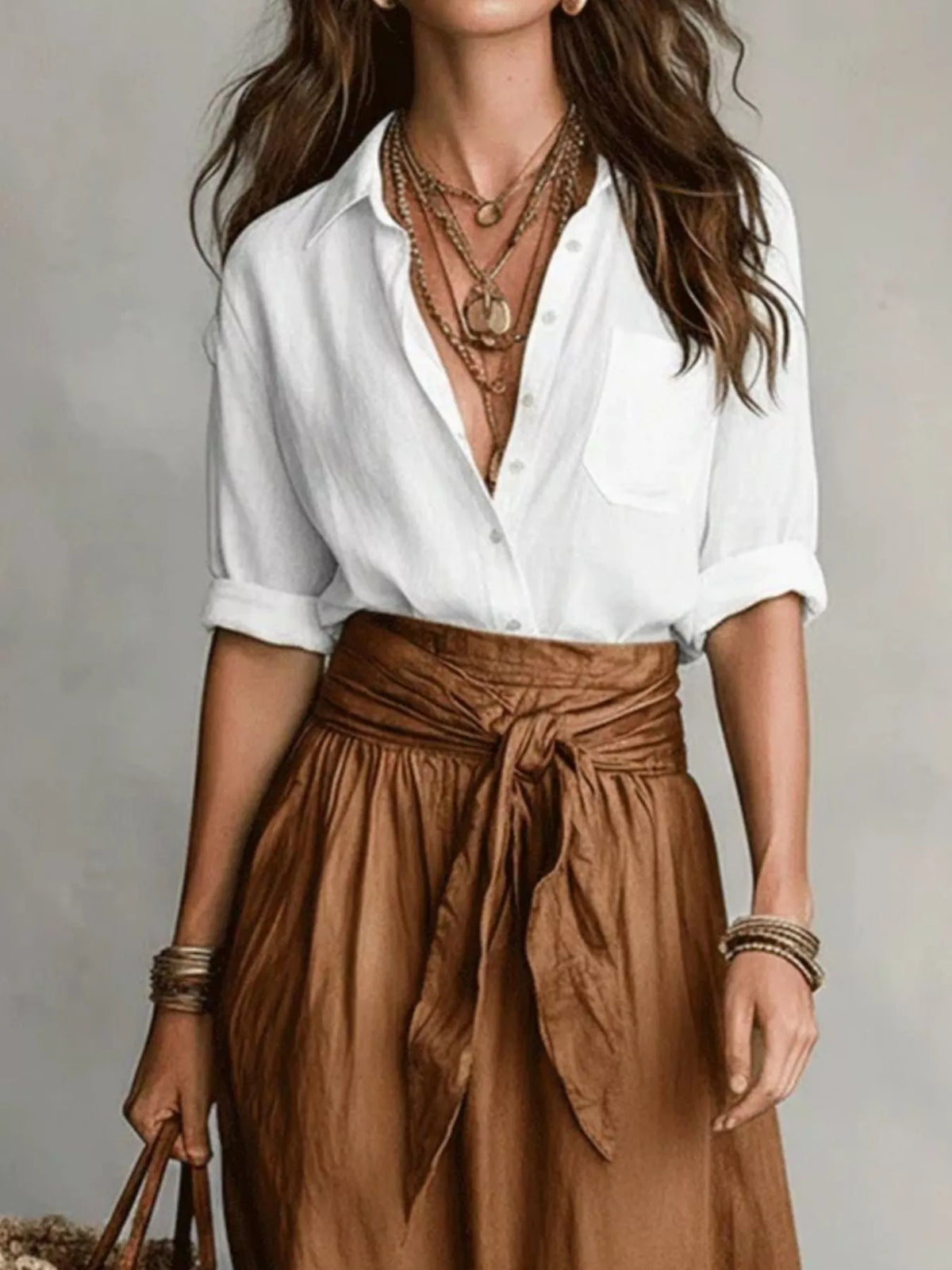 Full Size Button-Down Shirt and Skirt Set Plus Size