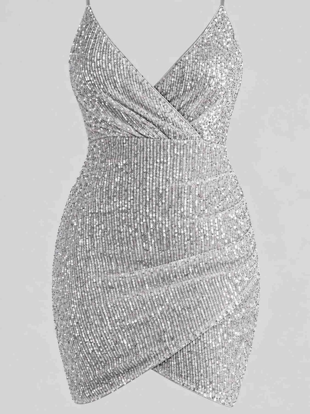 Vestido Mini Justo com Lantejoulas e Decote em V