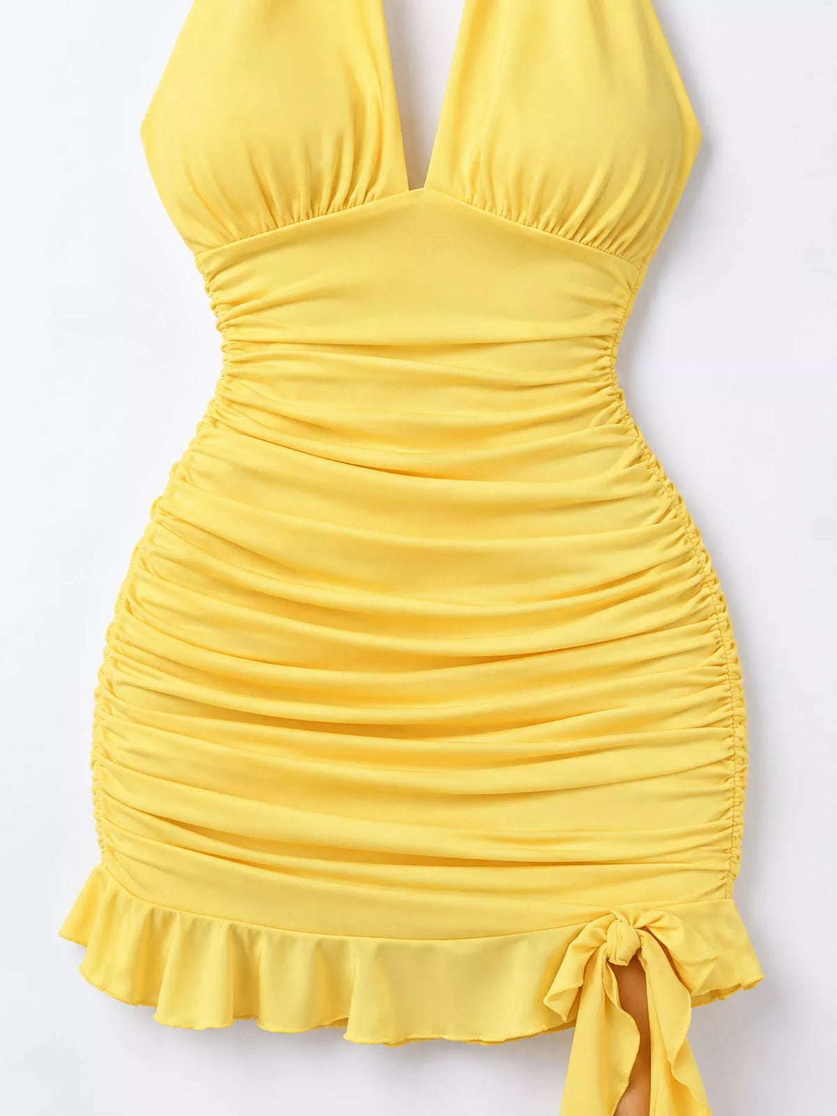 Ruched Halter Neck Bodycon Mini Dress