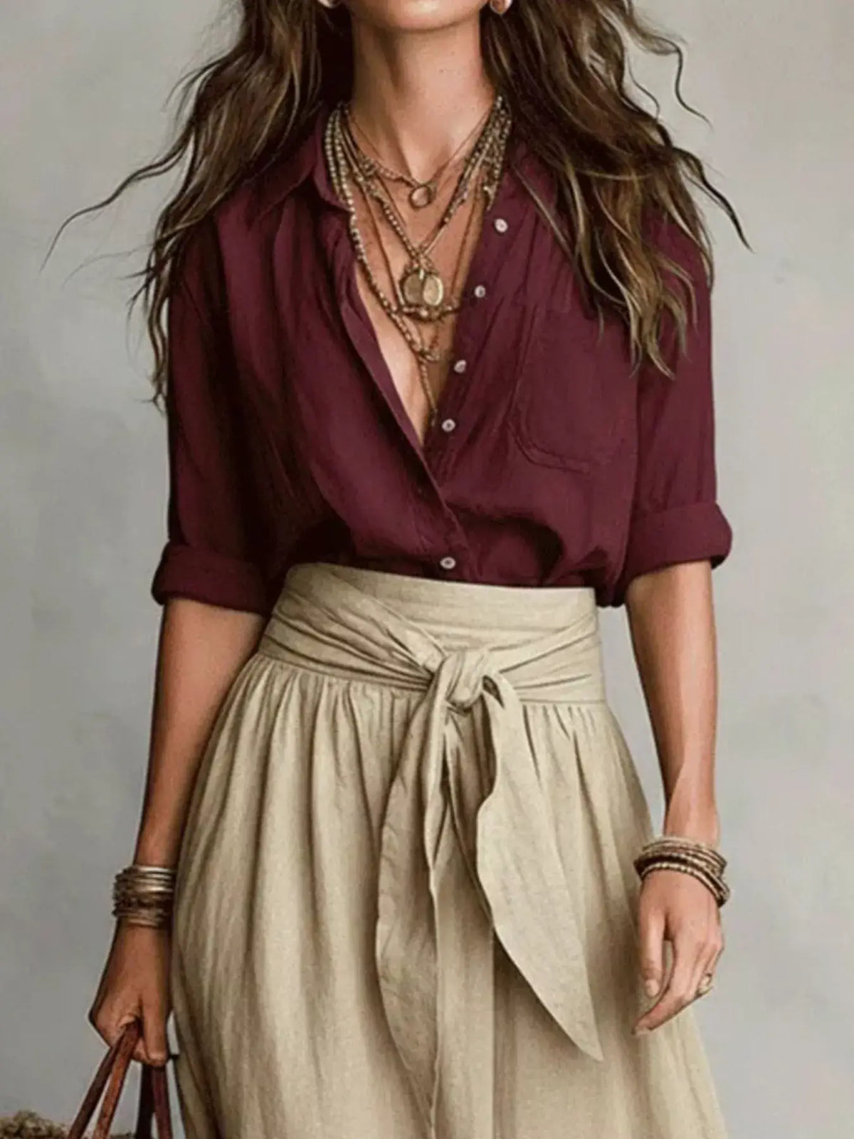 Full Size Button-Down Shirt and Skirt Set Plus Size