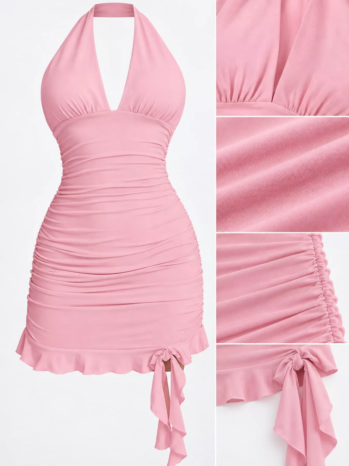 Ruched Halter Neck Bodycon Mini Dress