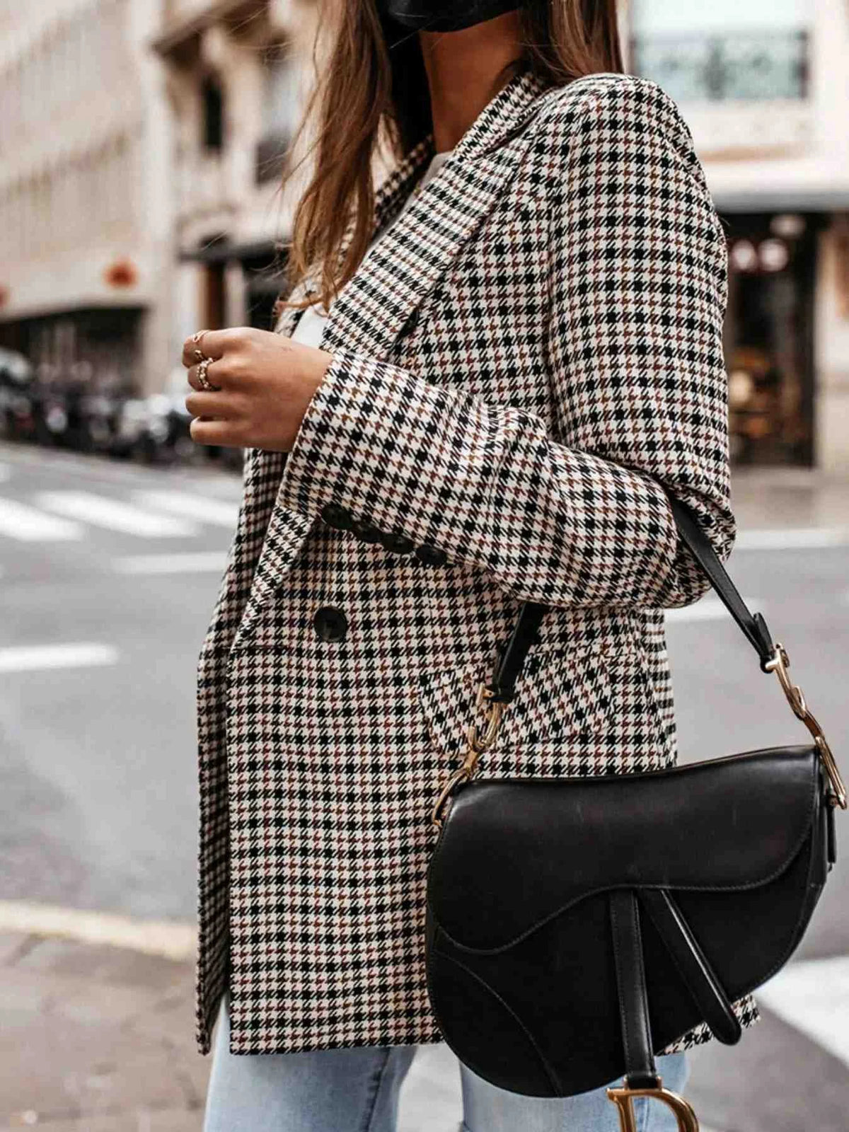 Blazer Cruzado Clássico em Pied-de-Poule