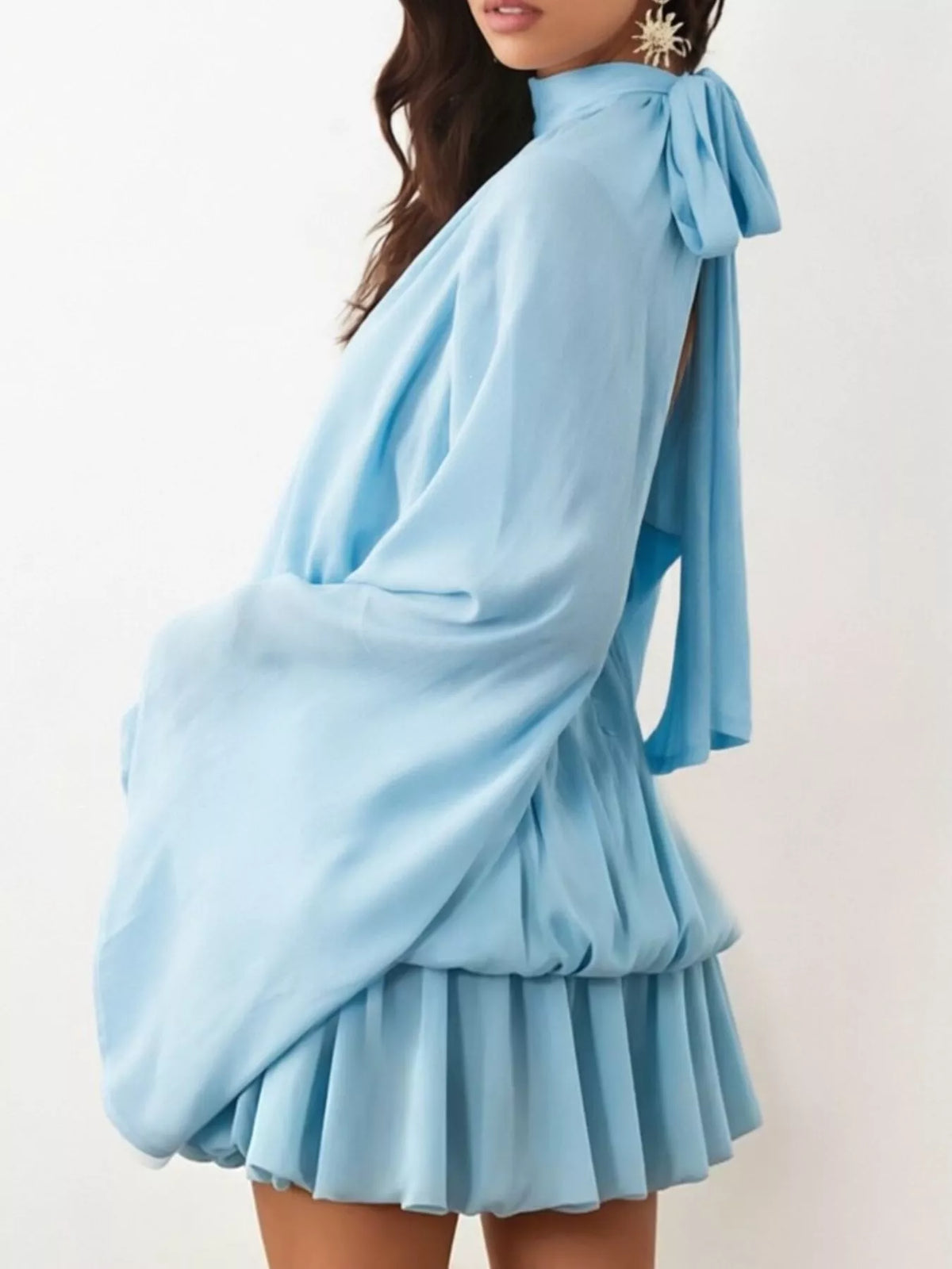 Tie Back Flare Sleeve Mini Dress