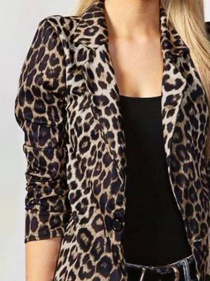 Blazer de Botão Único com Animal Print
