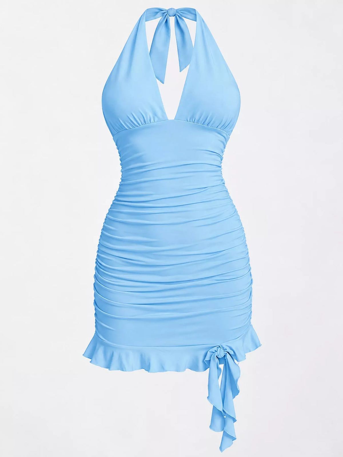 Ruched Halter Neck Bodycon Mini Dress