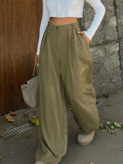 High-Waisted Pleated Wide-Leg Pants