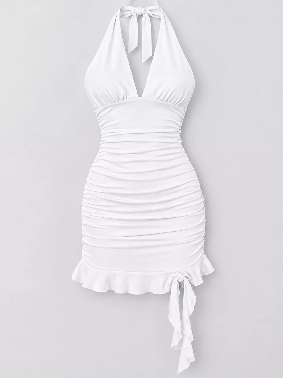 Ruched Halter Neck Bodycon Mini Dress