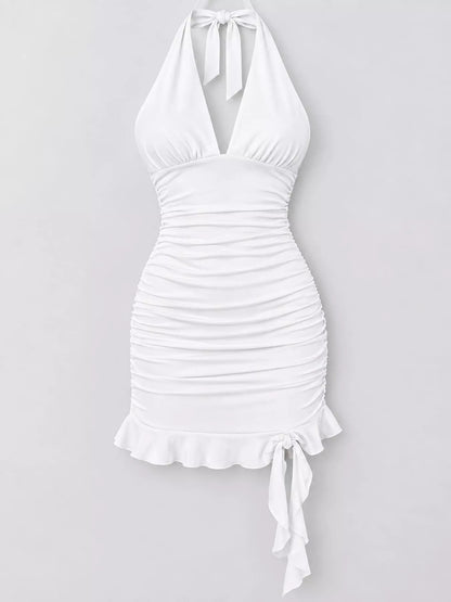 Ruched Halter Neck Bodycon Mini Dress