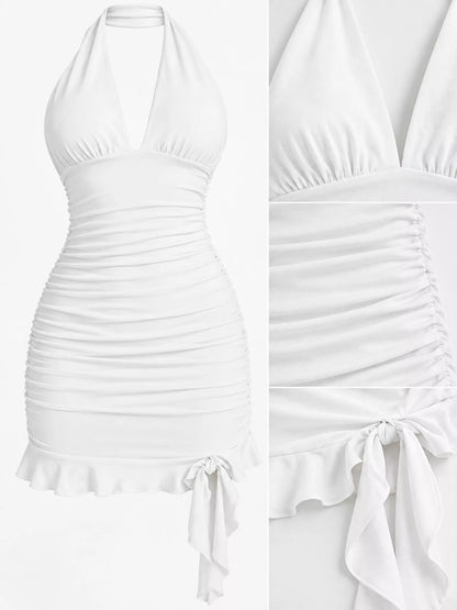 Ruched Halter Neck Bodycon Mini Dress