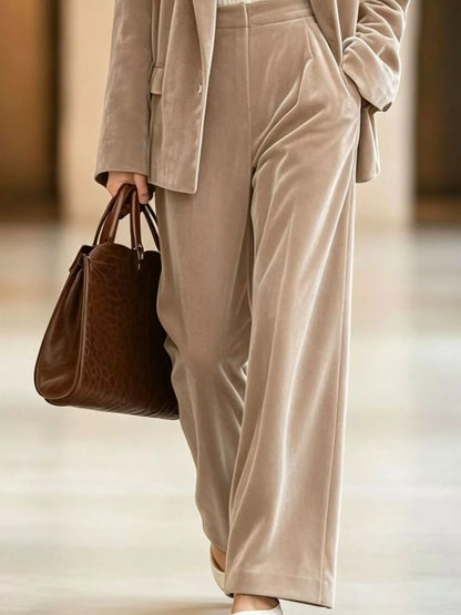 Conjunto de Blazer em Veludo e Calças Wide-Leg