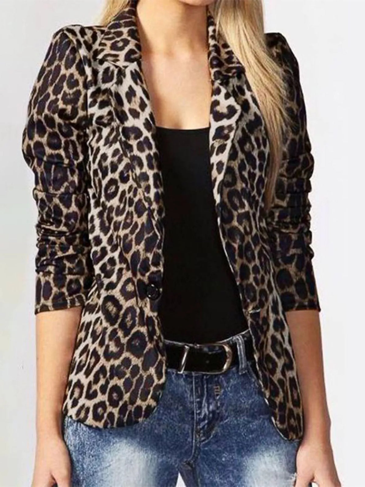 Blazer de Botão Único com Animal Print