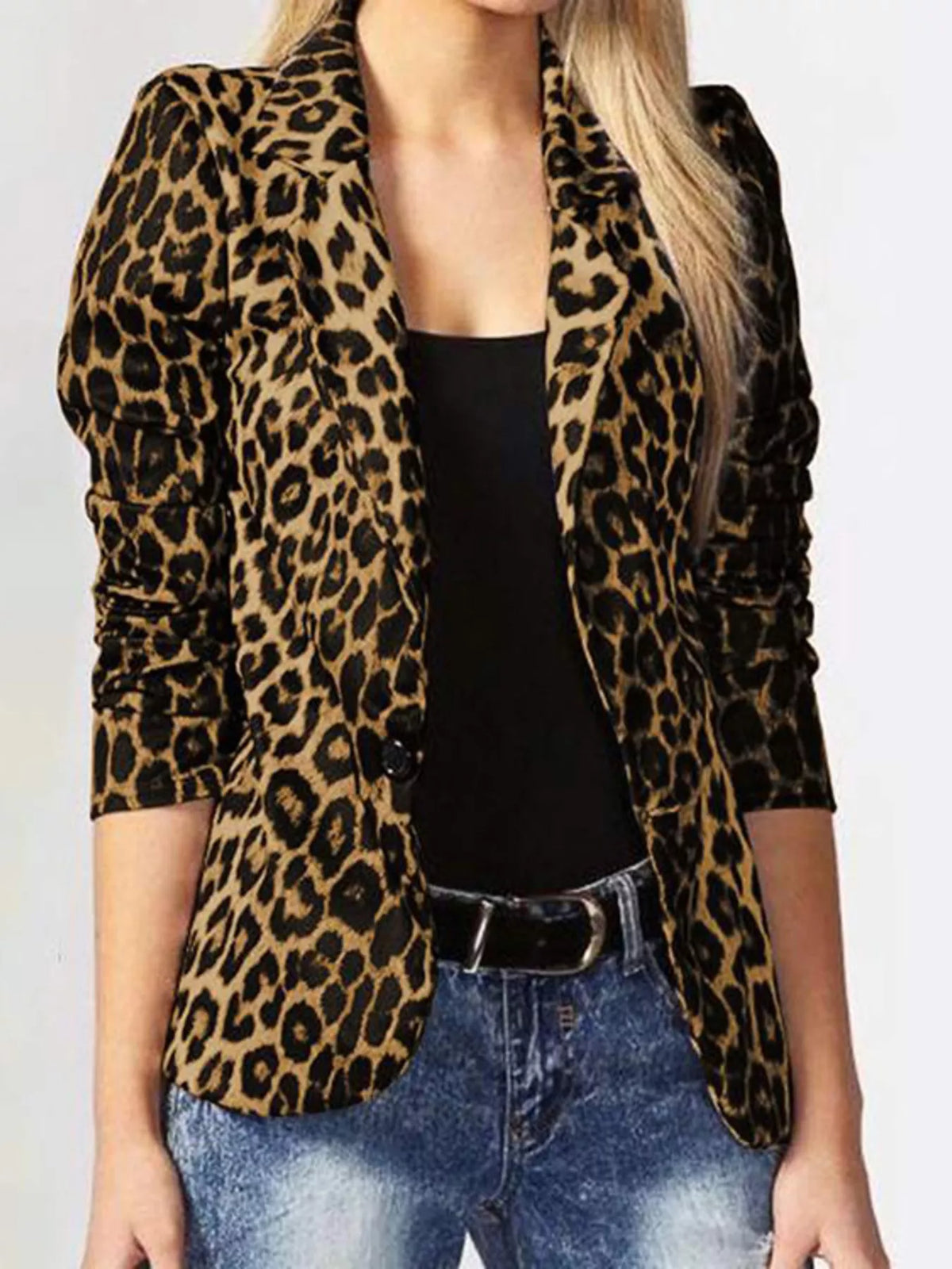 Blazer de Botão Único com Animal Print