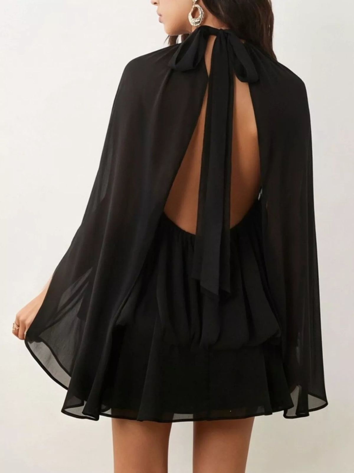 Tie Back Flare Sleeve Mini Dress