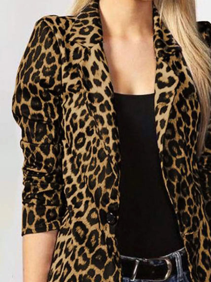 Blazer de Botão Único com Animal Print