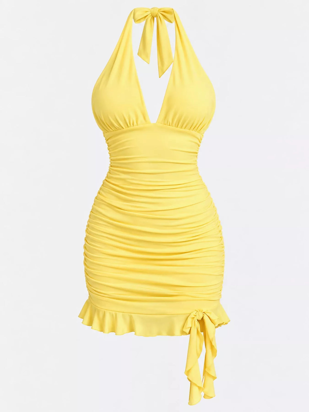 Ruched Halter Neck Bodycon Mini Dress