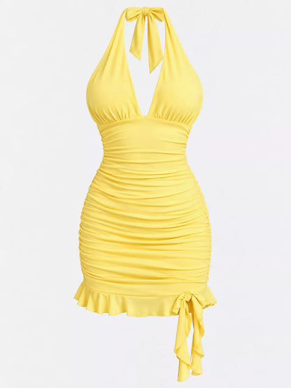 Ruched Halter Neck Bodycon Mini Dress