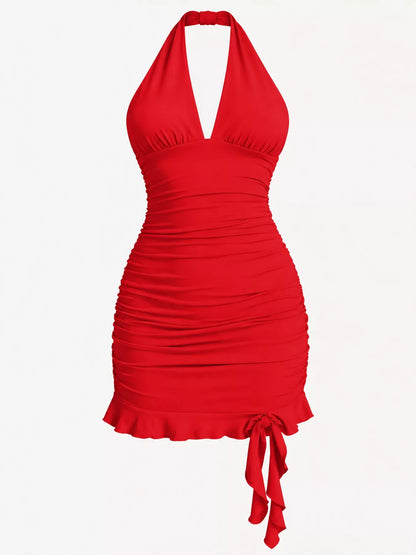 Ruched Halter Neck Bodycon Mini Dress