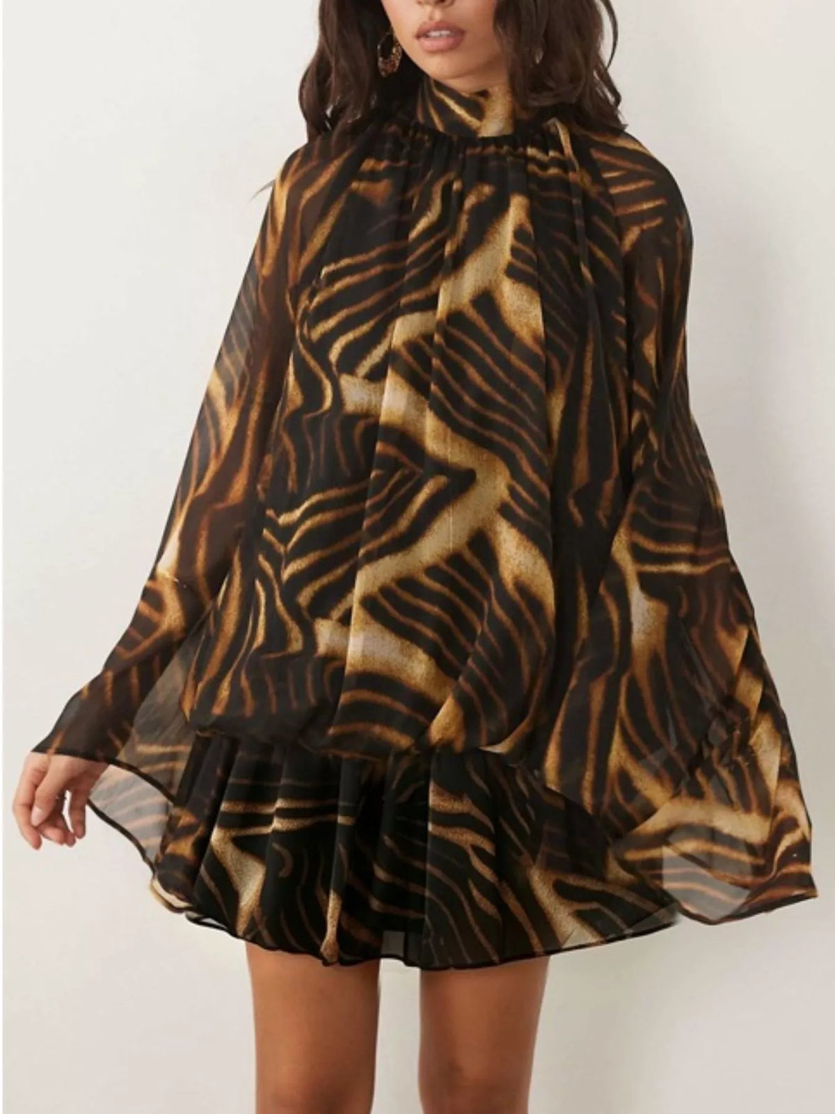 Tie Back Flare Sleeve Mini Dress