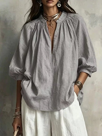Conjunto Blusa com Gola Entalhada e Calças Wide-Leg