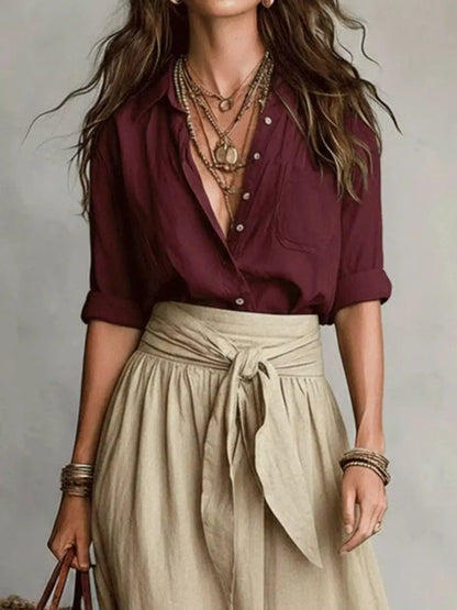 Full Size Button-Down Shirt and Skirt Set Plus Size