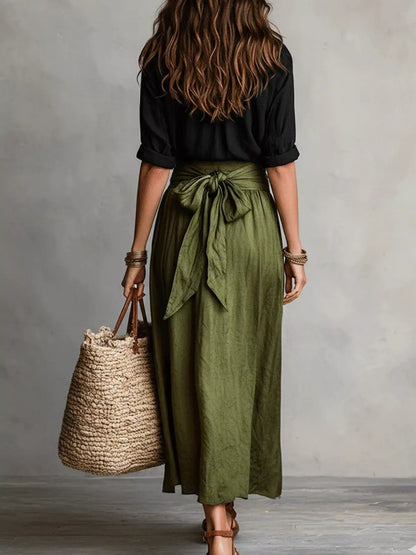 Full Size Button-Down Shirt and Skirt Set Plus Size