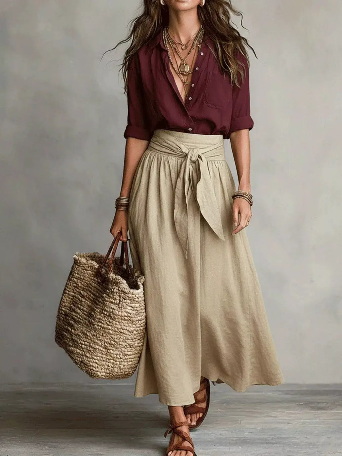Full Size Button-Down Shirt and Skirt Set Plus Size