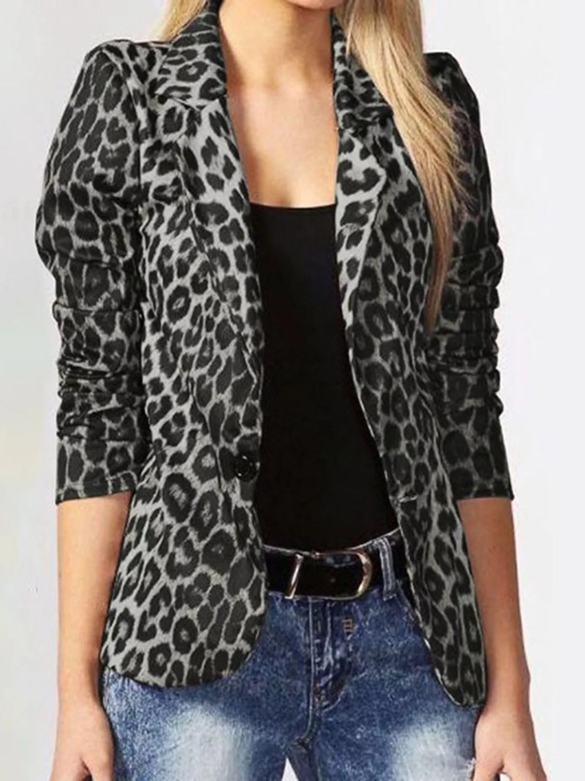 Blazer de Botão Único com Animal Print